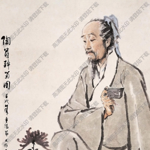 蔣兆和國畫作品 陶翁醉菊?qǐng)D 高清下載