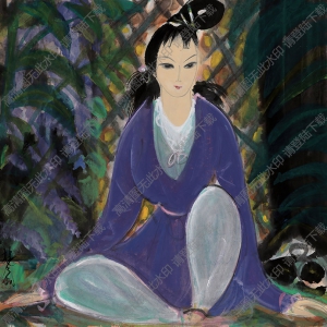 林風(fēng)眠國(guó)畫作品 紫衣仕女 高清下載