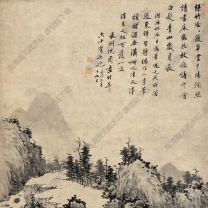 沈周?chē)?guó)畫(huà) 草堂夕陽(yáng) 高清大圖下載